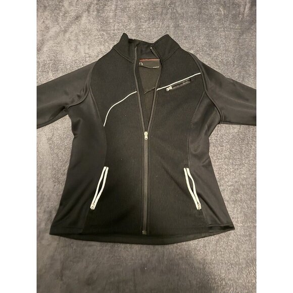Spyder Womens Knit Embroidered Full Zip Up Sweater Athletic Jacket Black Size L - Picture 1 of 9